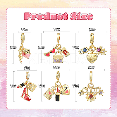 1Pc Valentine's Day Brass Clear Cubic Zirconia Makeup European Dangle Charms KK-YW0002-59A-1