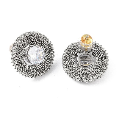 304 Stainless Steel Pave Cubic Zirconia Twisted Chain Disc Stud Earrings for Women EJEW-G390-06P-01-1