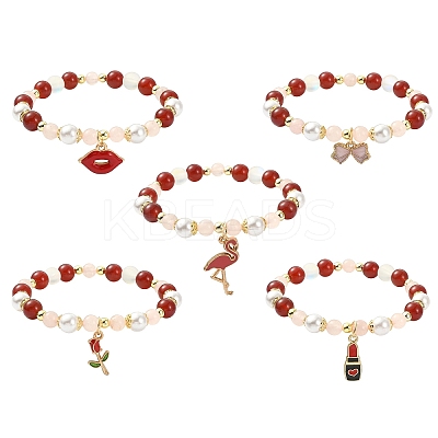 Natural & Synthetic Mixed Gemstone Round Beaded Stretch Bracelet BJEW-JB09588-1