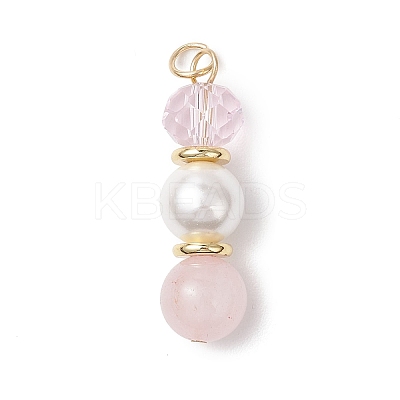 3Pcs 3 Styles Natural Rose Quartz and Shell Pearl & Glass Pendants PALLOY-JF04786-01-1