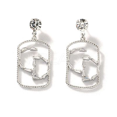 Geometric Hollow Brass Clear Cubic Zirconia Stud Earrings RV3263-2-1