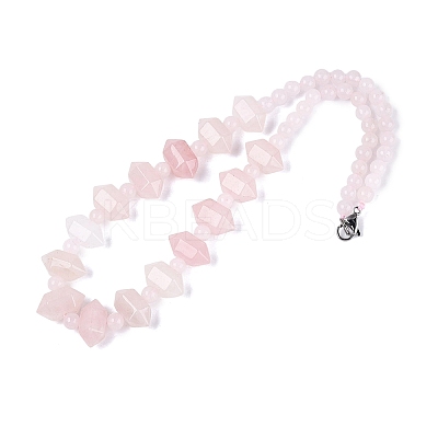 Natural Rose Quartz Round & Cone Beaded Necklaces NJEW-N064-03N-1