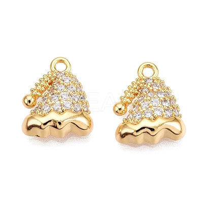 Christmas Theme Brass Pave Clear Cubic Zirconia Charms KK-T073-05G-1