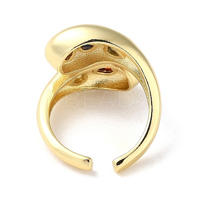 Rack Plating Brass with Colorful Cubic Zirconia Open Cuff Rings RJEW-M158-04G-1