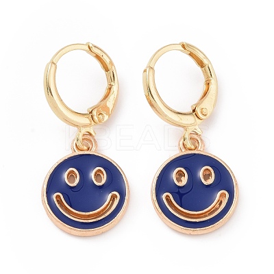 Hollow Out Smiling Face Enamel Hoop Earrings for Women EJEW-G304-01KCG-05-1