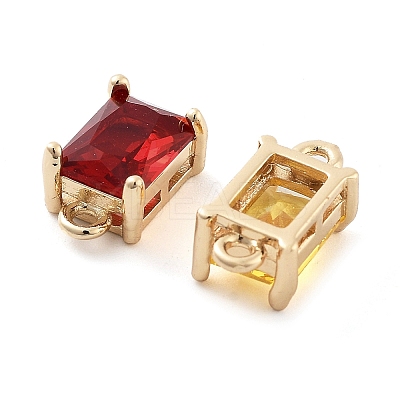 Brass Pave Faceted Glass Connector Charms KK-Q811-01-1