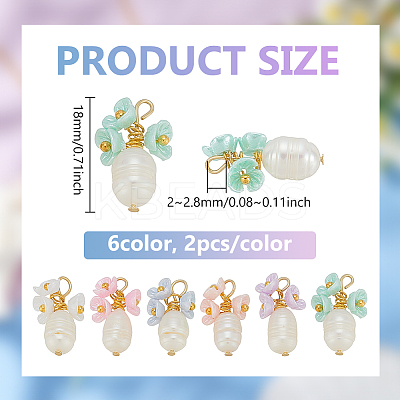 12Pcs 6 Colors Resin & Natural Pearl Pendant PALLOY-PH01821-1