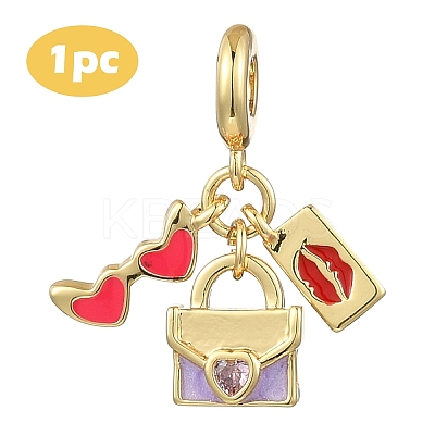 1Pc Valentine's Day Brass Clear Cubic Zirconia Makeup European Dangle Charms KK-YW0002-59A-1