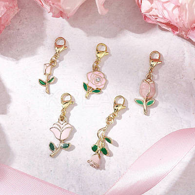 Valentine's Day Rose Alloy Enamel Pendant Decorations HJEW-JM02831-01-1
