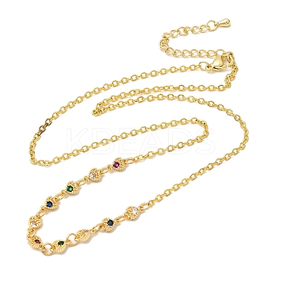 Brass Micro Pave Cubic Zirconia Heart Pendant Necklaces NJEW-B157-13G-1
