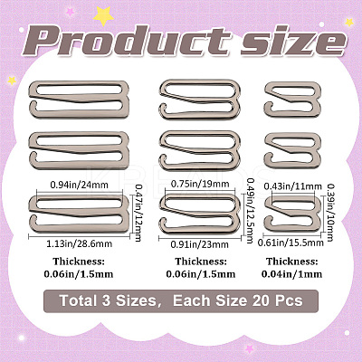 60Pcs 3 Style Number 9 Shaped Alloy Bra Strap Hooks for Sewing DIY-GF0009-30B-1