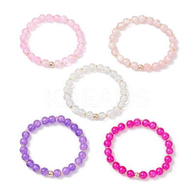 5Pcs 5 Color Spray Painted Crackle Glass Beads Stretch Bracelets for Men Women BJEW-MZ00203-1
