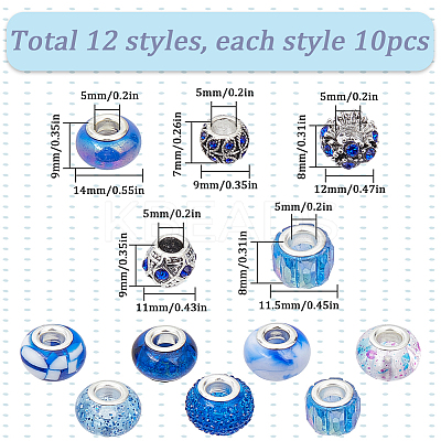 120Pcs 12 Styles Resin European Beads FIND-SC0010-24B-1