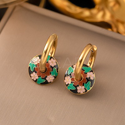304 Stainless Steel Enamel Hoop Earrings LS-EJEW-Q040-01B-G-1
