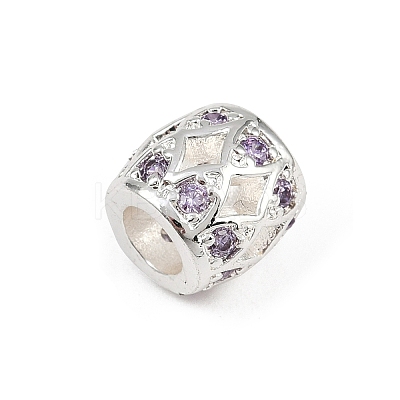 Hollow Barrel Rack Plating Brass Cubic Zirconia European Beads KK-L236-06S-1
