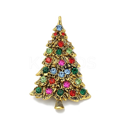 Christmas Tree Alloy Rhinestone Brooches Pins JEWB-I049-01AG-1