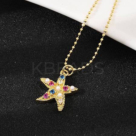 Brass Pave Cubic Zirconia and Plastic Beads Pendant Necklaces NJEW-Q041-01G-1