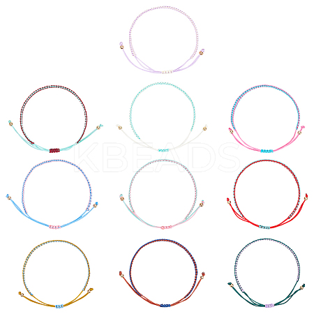 10Pcs 10 Colors Two Tone Polyester Cord Braided Bracelets for Friendship BJEW-UN0001-66-1