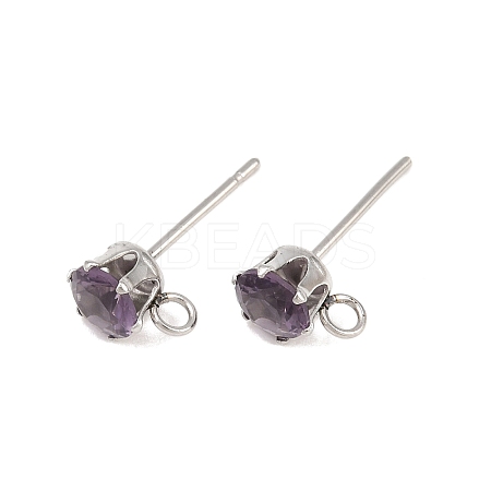 304 Stainless Steel Micro Pave Cubic Zirconia Stud Earring Findings STAS-H240-56P-07-1
