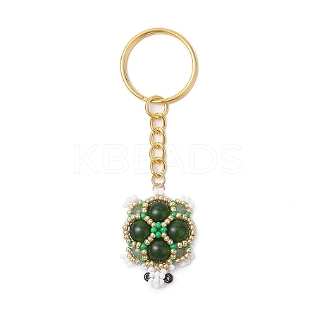 Handmade Glass Seed Beads & Green Aventurine Turtle Pendant Keychain KEYC-MZ00024-03-1