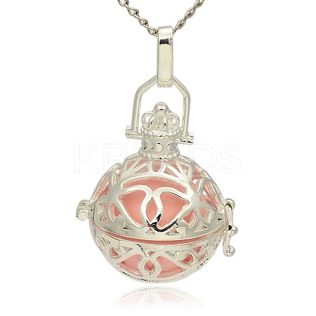 Silver Color Plated Brass Hollow Round Cage Pendants LS-KK-J240-01S-1