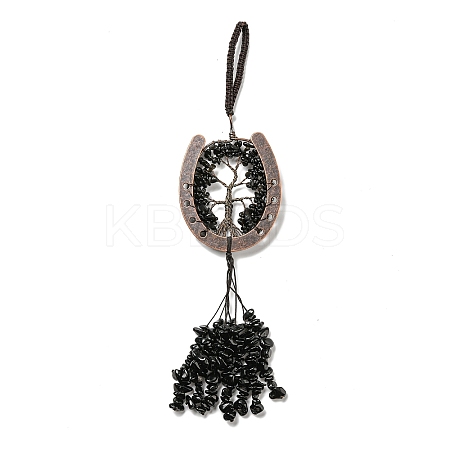 Natural Obsidian Chip Tree of Life Pendants Decoration G-F733-06H-1