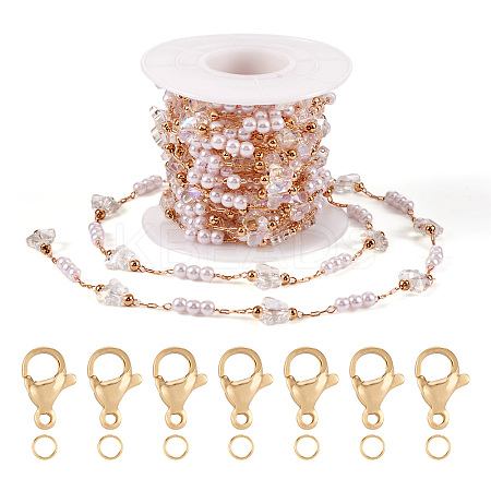 DIY Brass Glass Butterfly and Plastic Imitation Pearl Beaded Chains Necklace Jewelry Kits DIY-TA0010-49-1