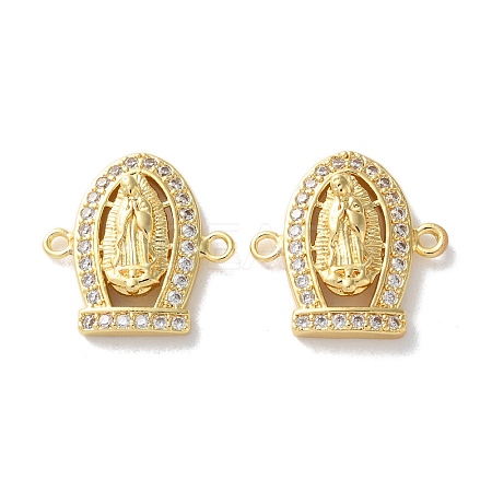 Rack Plating Brass Clear Cubic Zirconia Virgin Mary Connector Charms KK-C084-36A-G-1