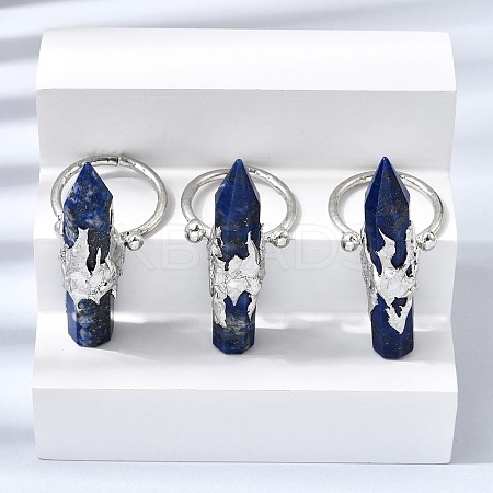 Natural Lapis Lazuli & Brass Cuff Rings for Women RJEW-G374-01P-07-1
