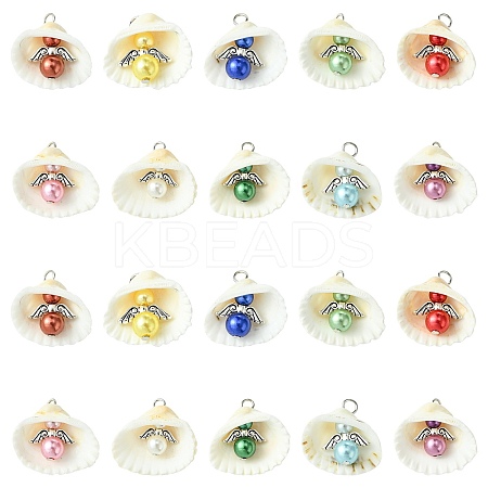 50Pcs 10 Colors Acrylic & Shell Pendants PALLOY-CJ00046-1