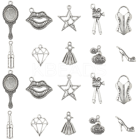 60Pcs 10 Styles Tibetan Style Alloy Pendants Sets TIBEP-SC0003-21-1