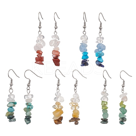Natural Mixed Stone & Synthetic Turquoise Dangle Earrings EJEW-JE06030-1