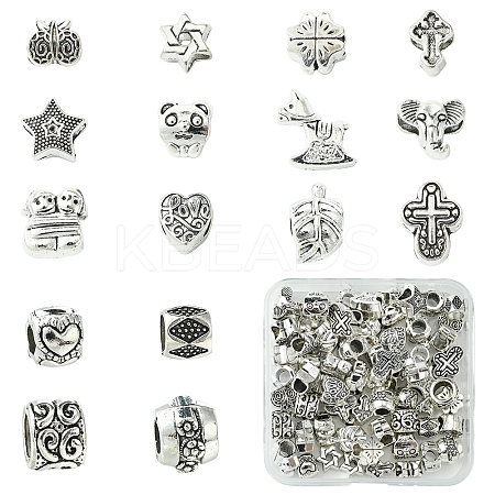 64Pcs 16 Styles Tibetan Style Alloy European Large Hole Beads FIND-FS0002-63-1