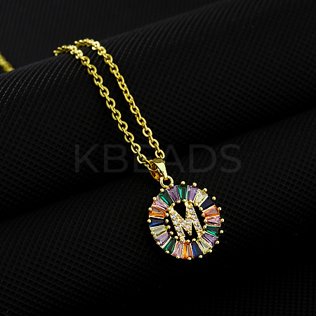 Brass Pave Colorful Cubic Zirconia Initial Ring Pendant Necklaces FS-WGF1437-13-1