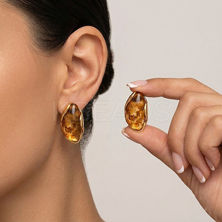304 Stainless Steel Resin Teardrop Stud Earrings for Women RA7191-1-1