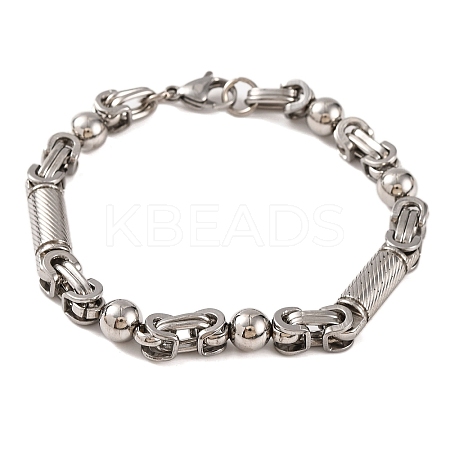 Tarnish Resistant 201 Stainless Steel Round Ball Byzantine Chain Bracelets BJEW-B078-78P-1
