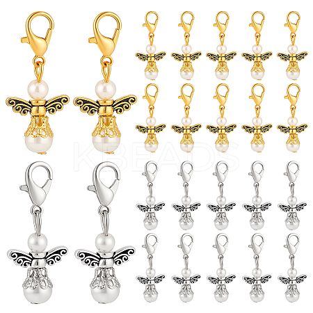 40Pcs 2 Colors Glass Pearl & Alloy Angel Pendant Decorations HJEW-PH02265-1