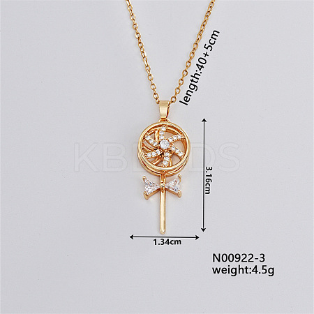 Elegant Vintage Windmill Brass Micro Pave Cubic Zirconia Pendant Necklaces OX5726-3-1