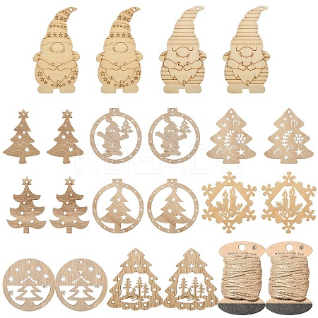 20Pcs 10 Styles Christmas Theme Undyed Wood Big Pendants WOOD-YW0001-25-1
