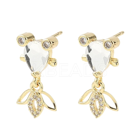 Brass Micro Pave Cubic Zirconia Fish Dangle Stud Earrings EJEW-K320-01G-22-1