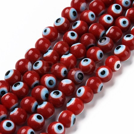 Handmade Evil Eye Lampwork Round Bead Strands LAMP-L055-8mm-20-1