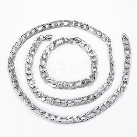 Trendy Men's 201 Stainless Steel Curb Chain Necklaces & Bracelets Sets SJEW-L186-03P-A-1
