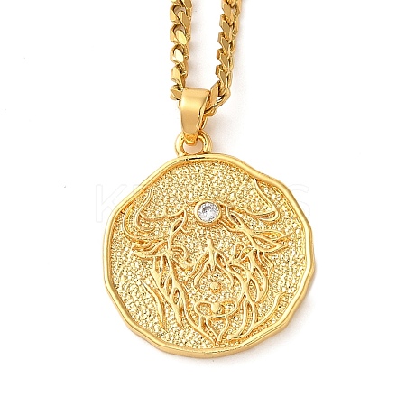 Brass Clear Cubic Zirconia Curb Chain Constellation Pendant Medal Necklaces for Women LS-NJEW-U010-01G-11-1
