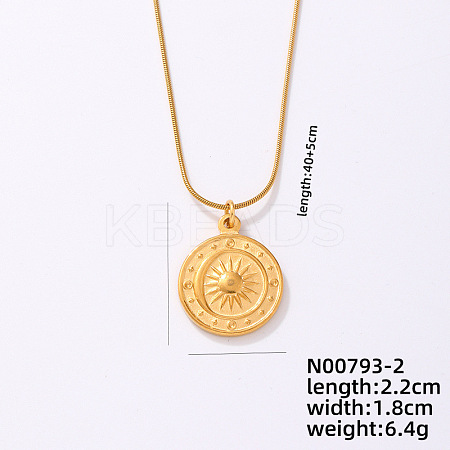 Vintage 304 Stainless Steel Round Snake Chain Flat Round Pendant Necklaces VV1854-2-1