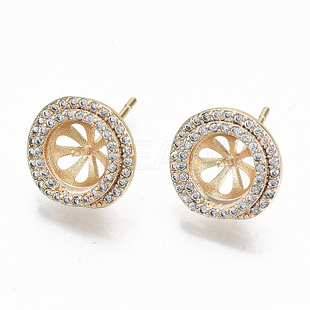 Brass Micro Pave Clear Cubic Zirconia Stud Earring Findings KK-T062-55G-NF-1