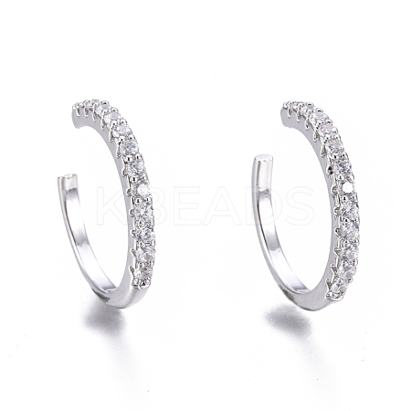 Brass Micro Pave Clear Cubic Zirconia Cuff Earrings EJEW-I249-15P-1