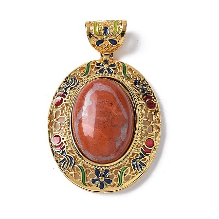 Natural Red Jasper Oval Pendants KK-K399-18B-01-1