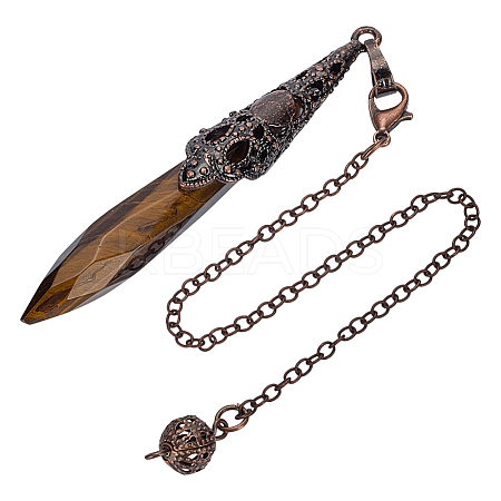 Natural Tiger Eye Cone Dowsing Pendulum Big Pointed Pendants AJEW-WH0606-26A-1