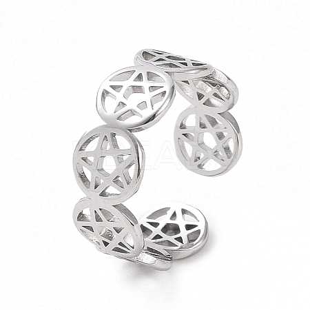 Non-Tarnish 304 Stainless Steel Star of David Open Cuff Ring for Women LS-RJEW-C053-01P-1