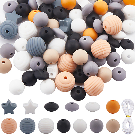 7Pcs 7 Colors Round with Nylon Thread Food Grade Eco-Friendly Silicone Beads DIY-SC0025-32-1
